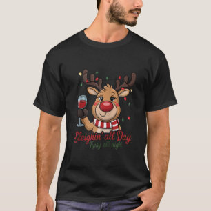 Sleighin All Day Tipsy All Night Reindeer Zip  T-Shirt