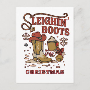 Sleighin Boots This Christmas Funny West Cowboy Holiday Postcard