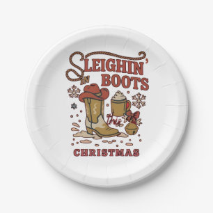 Sleighin Boots This Christmas Funny West Cowboy   Paper Plate