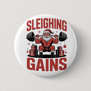 Sleighin' Gains Santa Lifting Weights Christmas 2 Inch Round Button