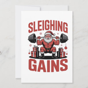 Sleighin' Gains Santa Lifting Weights Christmas Thank You Card