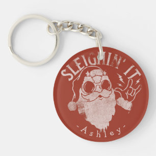 Sleighin It Funny Santa Sleigh Christmas Keychain