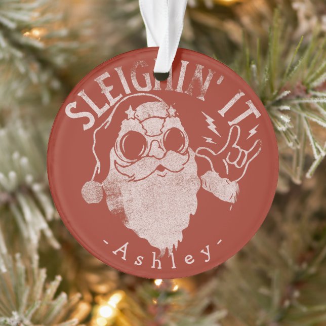 Sleighin It Funny Santa Sleigh Christmas Ornament (Tree)