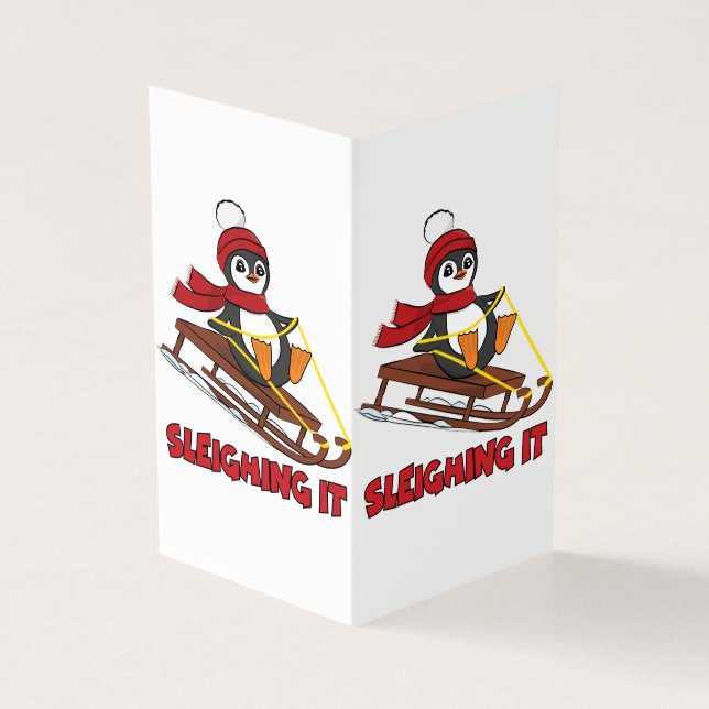 Sleighing It - Snow Sledding Cute Penguin Winter (Outside)