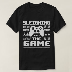 Sleighing The Game Gamer Christmas Art T-Shirt