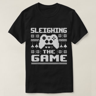 Sleighing The Game Gamer Christmas Art T-Shirt