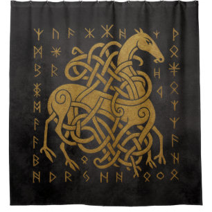 Sleipnir, Golden Norse Horse with Runes Symbol