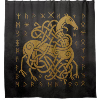 Sleipnir, Golden Norse Horse with Runes Symbol
