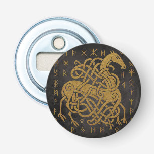 Sleipnir, Golden Norse Horse with Runes Symbol Bottle Opener