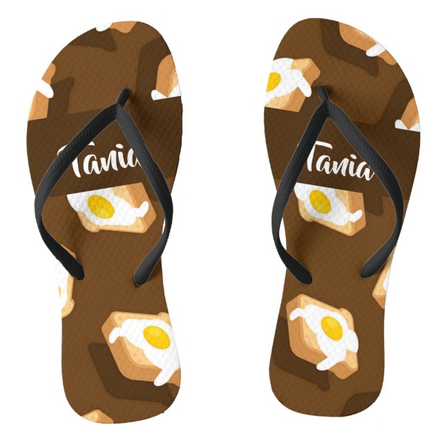 Slice of bread with egg pattern flip flops (Footbed)