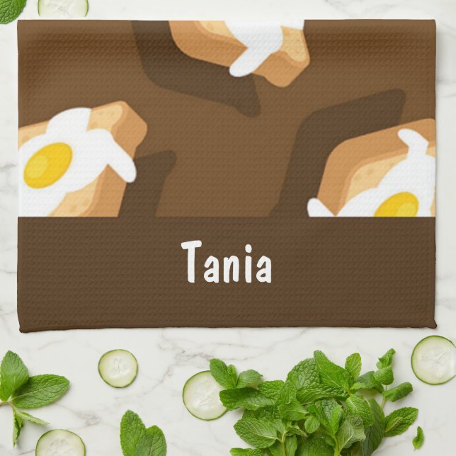 Slice of bread with egg pattern kitchen towel (Folded)