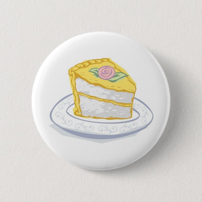 Slice of Cake with Yellow and Pink Frosting 2 Inch Round Button (Front)