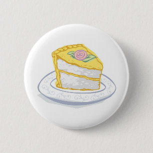 Slice of Cake with Yellow and Pink Frosting 2 Inch Round Button