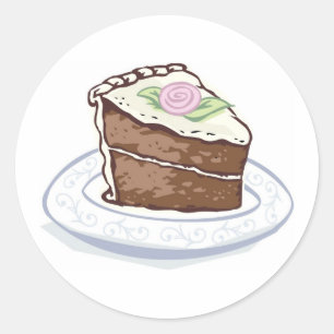 Slice of Chocolate Cake with Pink Rose Accent Classic Round Sticker
