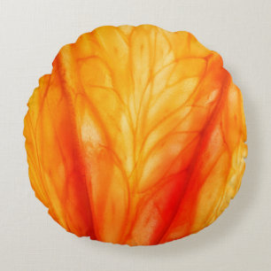 Slice of citrus fruit with backlit, abstract macro round pillow