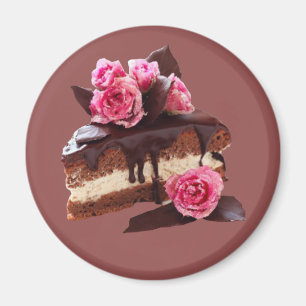 Slice of Decorative Chocolate Sponge Cake Magnet