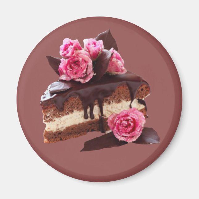 Slice of Decorative Chocolate Sponge Cake Magnet (Front)