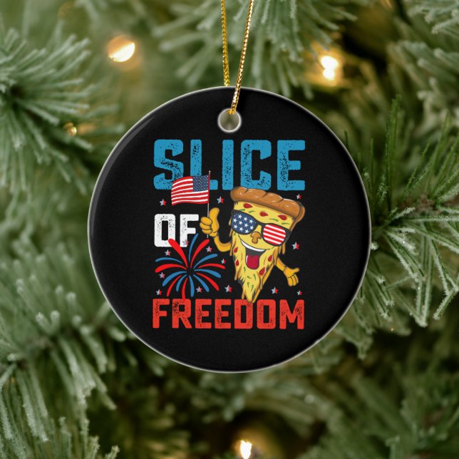 Slice Of Freedom 4th July Pizza USA Flag Sunglasse Ceramic Ornament (Tree)