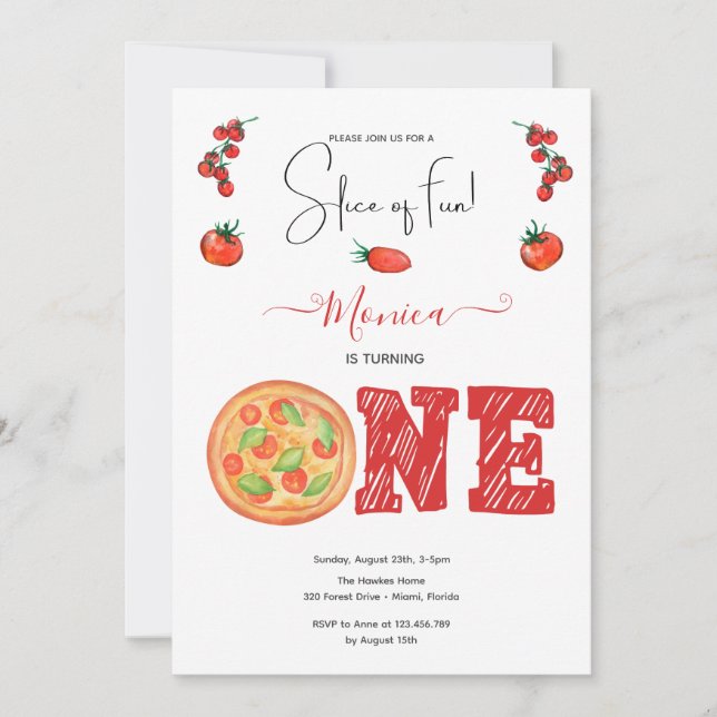 Slice of fun, first birthday invitation (Front)