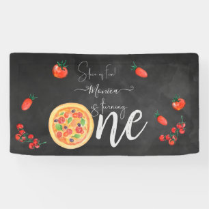 Slice of fun, first pizza birthday banner