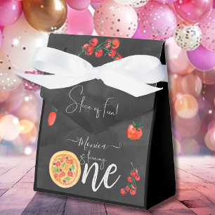 Slice of fun, first pizza birthday favor box