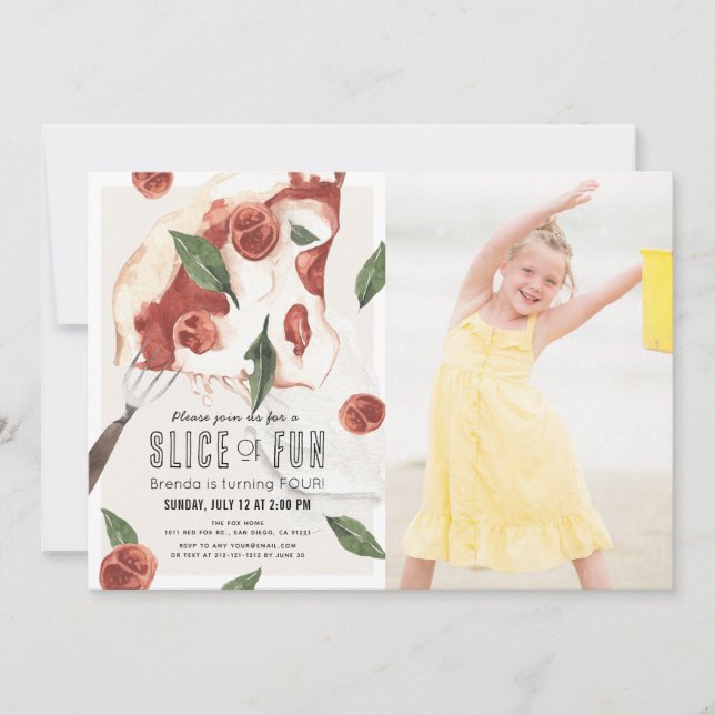 Slice of Fun Margherita Pizza Kids Birthday Photo Invitation (Front)