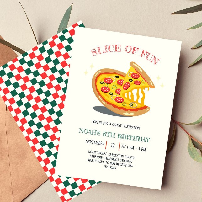 Slice of Fun Modern Pizza Birthday Party Invitation (Invitation)