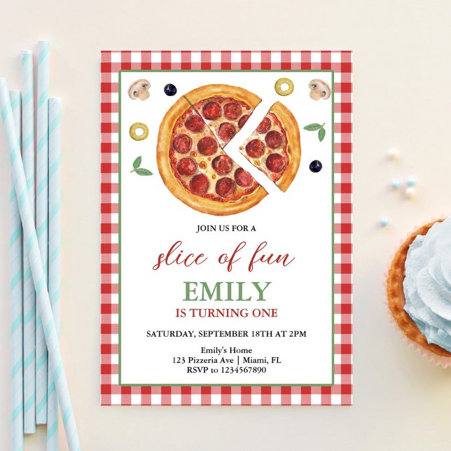 Slice of Fun ONE Pizza Party Birthday Invitation (Creator Uploaded)