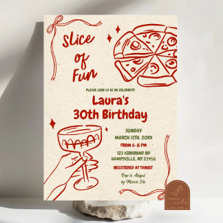 Slice of Fun Pizza and Wine Adult Birthday Invitation