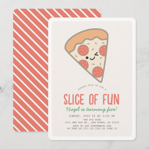 Slice of Fun Pizza Party Kawaii Birthday Invitation
