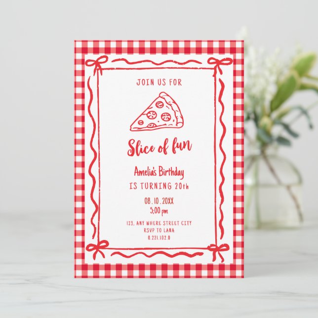 Slice of Fun Retro Pizza Birthday Invitation (Standing Front)