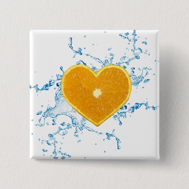 Slice of Heart-Shaped Orange 2 Inch Square Button (Front)