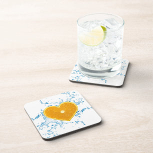 Slice of Heart-Shaped Orange Coaster