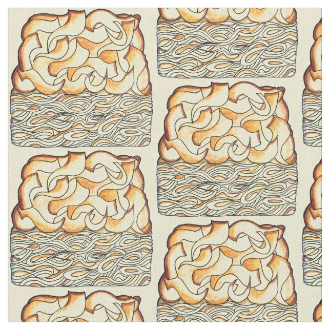 Slice of Kugel Jewish Egg Noodle Casserole Fabric (Close Up)