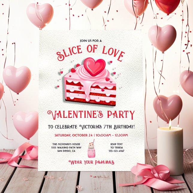 Slice of Love Valentine's Cake Birthday Party Invitation (Creator Uploaded)
