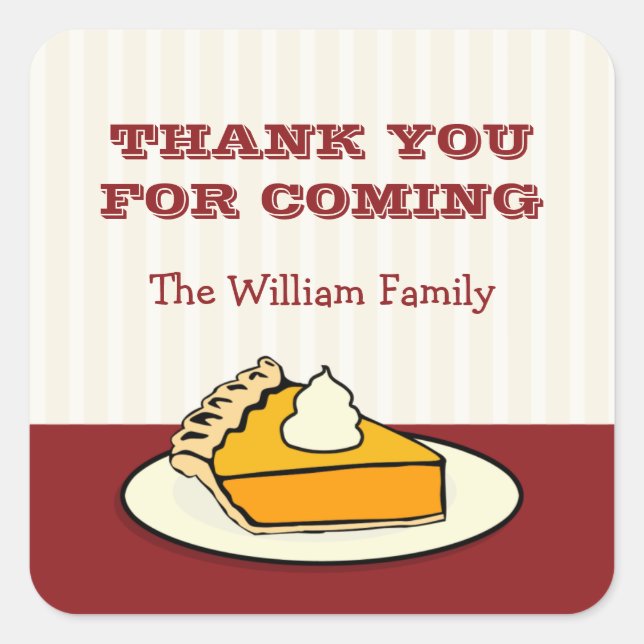 Slice of pumpkin pie on plate Thanksgiving dinner Square Sticker (Front)