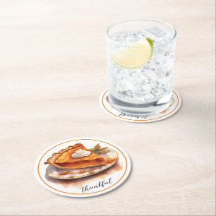 Slice of Pumpkin Pie, Thanksgiving Thankful Round Paper Coaster