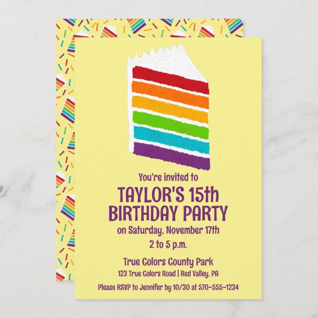 Slice of Rainbow Cake Custom Party Invitation (Front/Back)