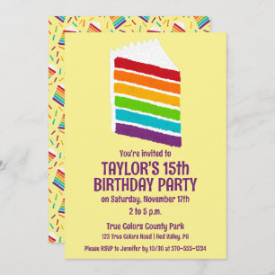 Slice of Rainbow Cake Custom Party Invitation