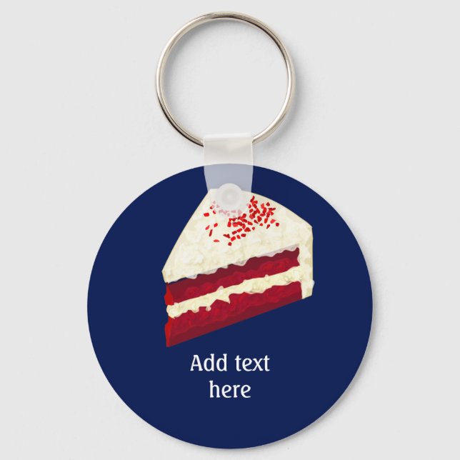Slice of Red Velvet Cake with your name, any colou Keychain (Front)