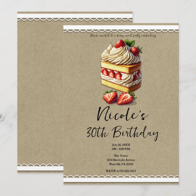 Slice of Strawberry Shortcake Birthday Party Invitation (Front/Back)