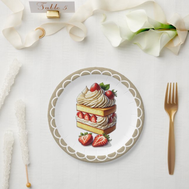 Slice of Strawberry Shortcake Strawberries  Paper Plate (Wedding)