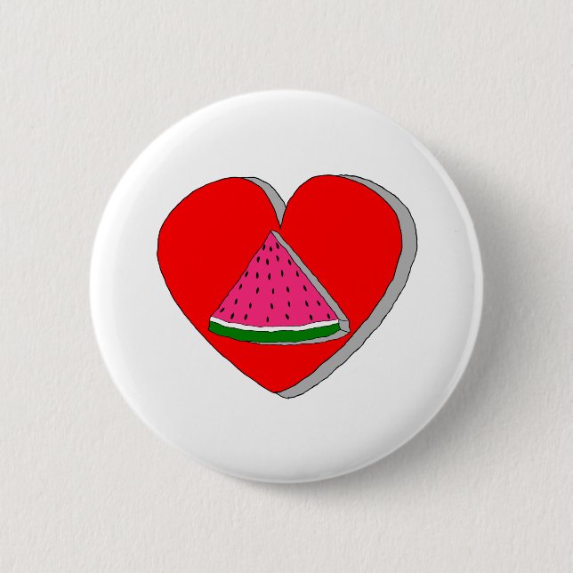 Slice Of Watermelon And Red Heart Drawing 2 Inch Round Button (Front)