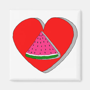 Slice Of Watermelon And Red Heart Drawing Magnet