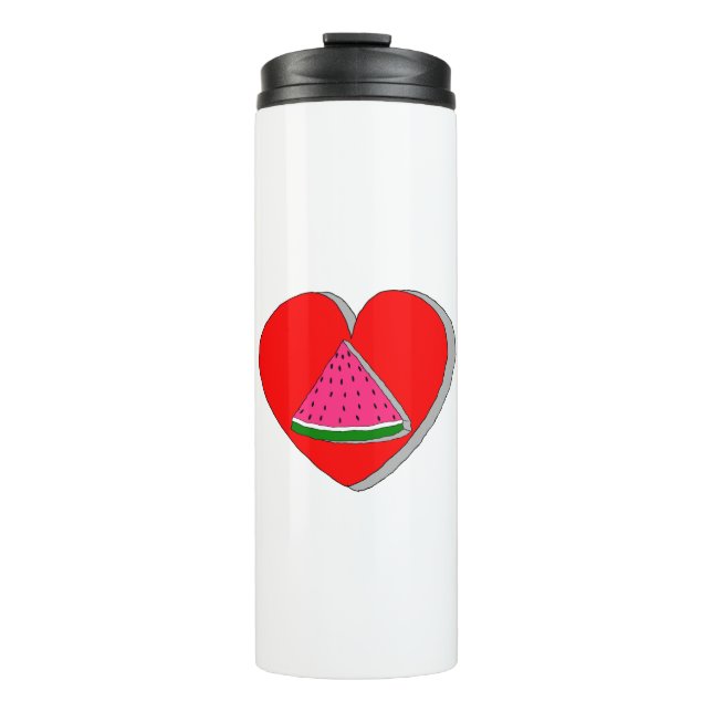 Slice Of Watermelon And Red Heart Drawing Thermal Tumbler (Front)