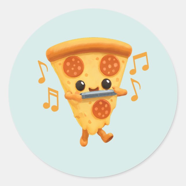 Slice Playing a Harmonica Cute Classic Round Sticker (Front)