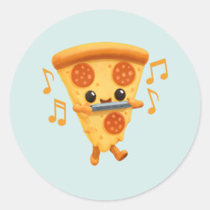 Slice Playing a Harmonica Cute Classic Round Sticker