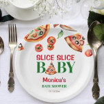 Slice slice baby Italian pizza baby shower Paper Plate<br><div class="desc">Slice slice baby Italian pizza baby shower  template plates personalized pizza baby shower tableware,  watercolor pizza and pizza slices Italian tricolore colours pizza baby shower napkins table decor</div>