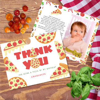 Slice Slice Baby Modern Kids Birthday Pizza Party Thank You Card