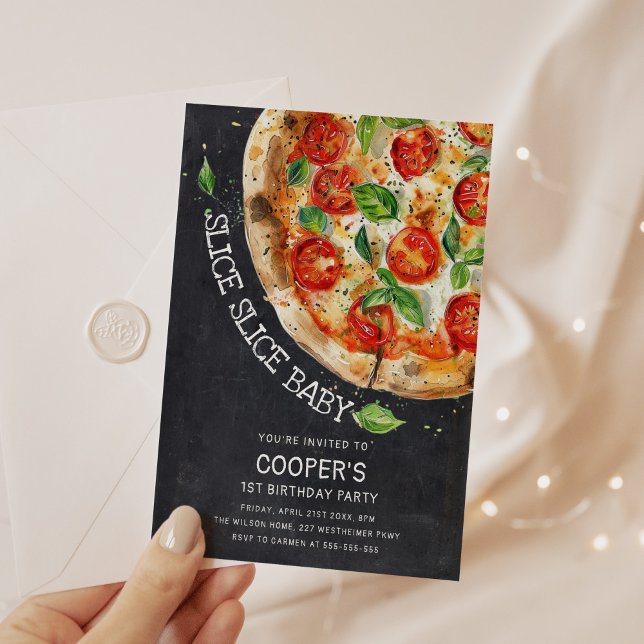 Slice Slice Baby Modern Pizza 1st Birthday Invitation (Creator Uploaded)